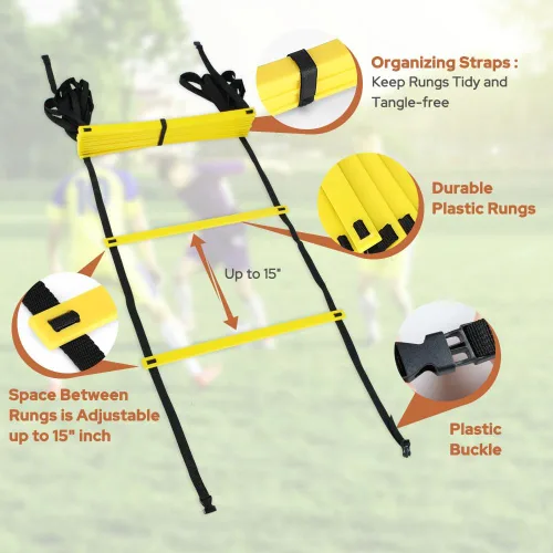 Vista 3 de GHB Pro Agility Ladder Agility Training Ladder Speed 12 Rung 20ft with Carrying Bag Amarillo-Paquete de 2