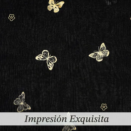 Vista 3 de Jubilantex Paneles de cortinas transparentes de mariposas negras y doradas de 52 pulgadas de ancho para dormitorio de niñas, elegantes cortinas