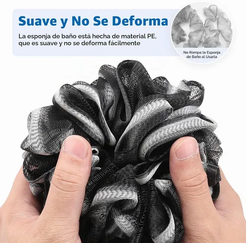 Vista 3 de FORENEE - Esponja negra en palo, malla de polietileno con mango de madera Soft PE mesh creates rich lather for gentle cleansing; water-resistant