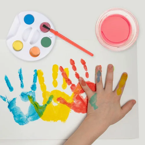 Vista 5 de Paquete de 24 mini pintura de acuarela, kit de mini paleta de pintura de 5 colores a granel con pinceles, recuerdos de fiesta artística para niños
