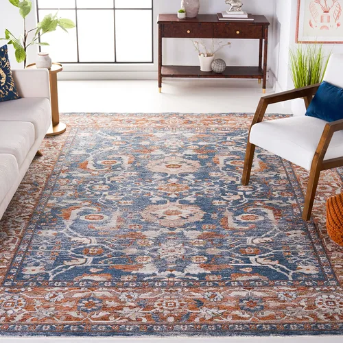 Vista 10 de SAFAVIEH Heirloom Collection - Alfombra de área de 4 x 6 pies, color azul/óxido, diseño geométrico, antideslizante, ideal para zonas de alto tráfico