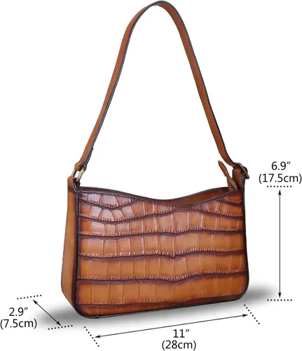 Vista 5 de Bolso de cuero genuino para mujer, bolso de hombro con patrón de cocodrilo