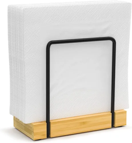 Vista 28 de Servilletero para mesa, dispensador de servilletas de hierro de acacia para cocina, mesa de comedor, granja, cóctel, picnic, soportes de madera