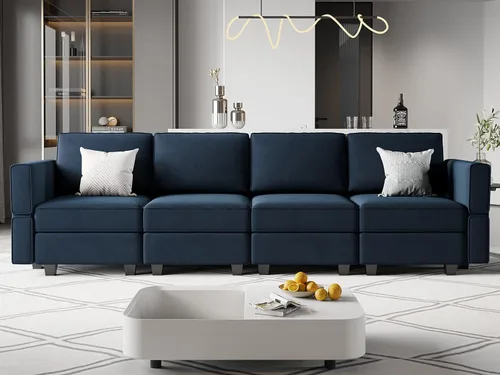 Vista 26 de Belffin - Sofá modular de terciopelo con asientos de almacenamiento, sofá de 3 plazas para sala de estar, color negro