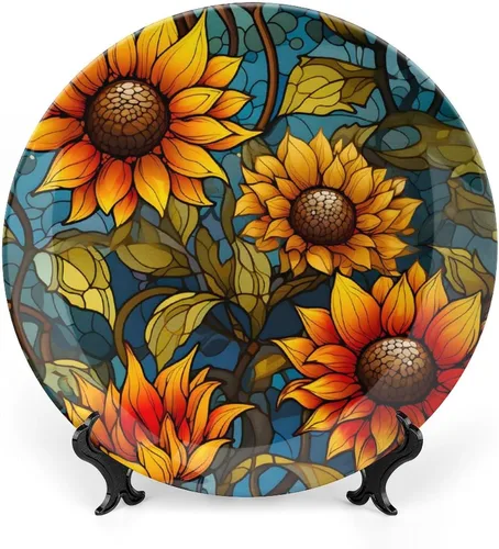 Vista 13 de Platos decorativos, pájaro azul y flores, vitrales, para el hogar, oficina, cocina, decoración de mesa, platos de porcelana de 6 pulgadas, regalos