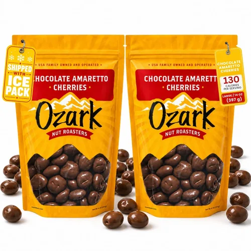 Vista 8 de OZARK NUT ROASTERS, Cerezas de chocolate y amaretto, aperitivos de cereza con sabor a chocolate, cerezas recubiertas de chocolate con leche gourmet