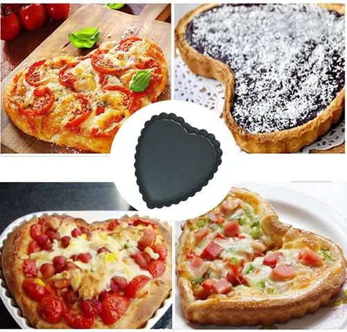 Vista 5 de Mini bandeja para tartas, 6 moldes para quiche en forma de corazón de 4 pulgadas, con un molde inferior extraíble, utilizado para postres, hornear