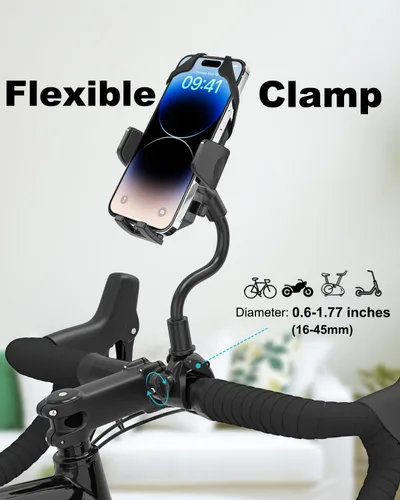 Vista 3 de Soporte de teléfono para bicicleta interior, cuello de cisne ajustable para bicicleta giratoria, cinta de correr, estacionario