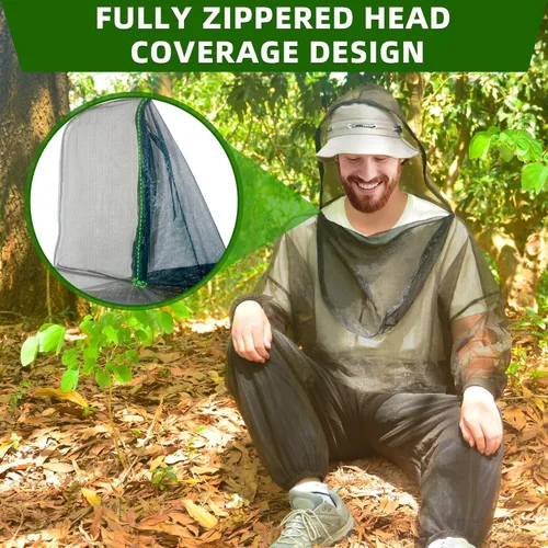 Vista 4 de Traje para mosquitos, pantalones y chaqueta con capucha, traje de cuerpo completo para jardinería y protección al aire libre contra insectos