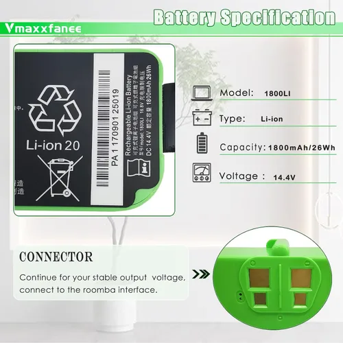 Vista 2 de Batería de repuesto 1800LI de iones de litio para 500 600 700 800 900 Series compatible con Roomb 895 890 860 805 960 980 690 695 680 675 614 640