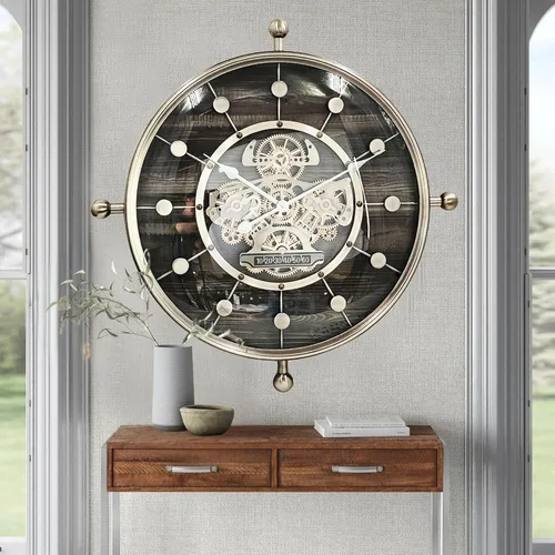 Vista 2 de THE GEARS CLOCK Reloj de pared con engranaje móvil real de 27 pulgadas, línea Luxemburgo (negro y plata, 27 pulgadas)