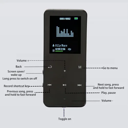 Vista 3 de Reproductor MP3 8G con Bluetooth, pantalla de 1.8 pulgadas, reproductor de música ultra delgado con reproducción de video, reducción de ruido, Negro