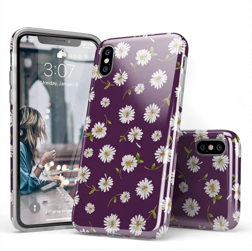Vista 2 de Casely Funda para iPhone X/XS Daisy Daydream - Funda floral morado ciruela