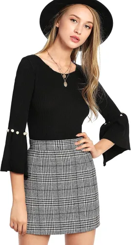 Vista 3 de Floerns Minifalda Bodycon a cuadros de cintura alta para mujer