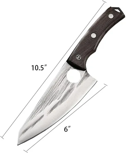 Vista 2 de Cuchillo de carnicero, cuchillo vikingo para cortar carne, 6 pulgadas, afilado, multiusos, forjado en fuego para deshuesar, rebanar, cortar, picar