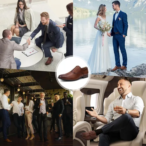Vista 4 de Zapatos de vestir para hombre, zapatos Oxford para hombre, zapatos de cuero elegantes con cordones con punta de ala, zapatos Derby formales casuales