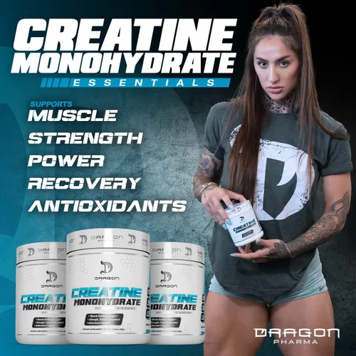 Vista 3 de DRAGON PHARMA Monohidrato de creatina, ayuda a la recuperación muscular, suplemento posentrenamiento, soporte antioxidante (60 porciones, sin sabor)