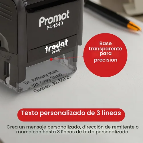 Vista 4 de Promot Sello autoentintado - Sello de goma personalizado de hasta 3 líneas