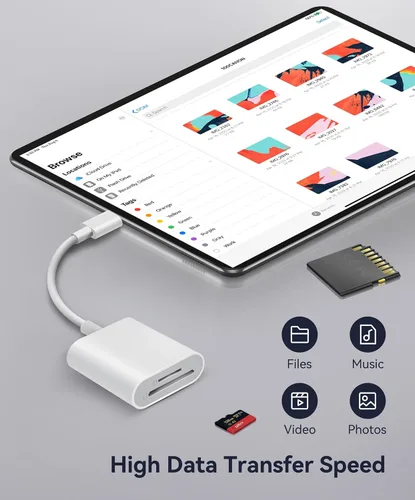 Vista 6 de Lector de Tarjetas SD USB C, WNXSLOAD Adaptador de Tarjetas SD con Ranuras Duales SD MicroSD para iPhone 15 16 iPad Mac MacBook Laptop, Lector