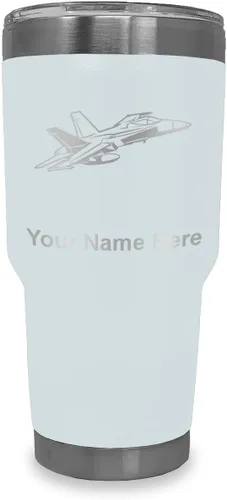 Vista 16 de LaserGram Taza aislada al vacío de 20 onzas, Fighter Jet 2, grabado personalizado incluido (negro)