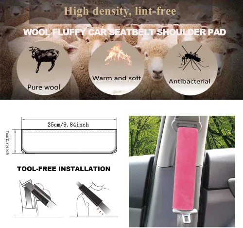 Vista 5 de 2 piezas de almohadillas de hombro para cinturón de seguridad de auto, de felpa suave, protectoras, para conducir cómodamente (Rosa)