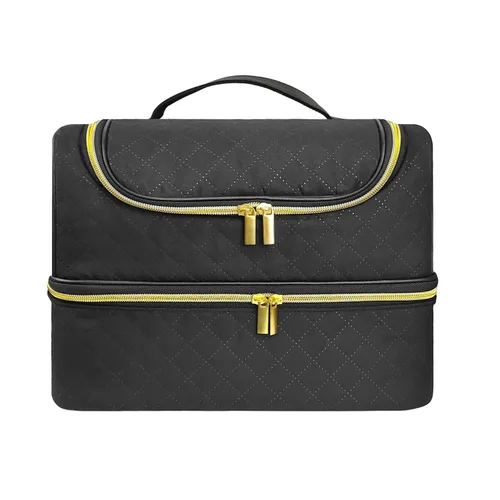 Vista 9 de Estuche de transporte de esmalte de uñas, bolsa de almacenamiento de esmalte de uñas de doble capa, se adapta a lámpara secadora de uñas y 30 Negro