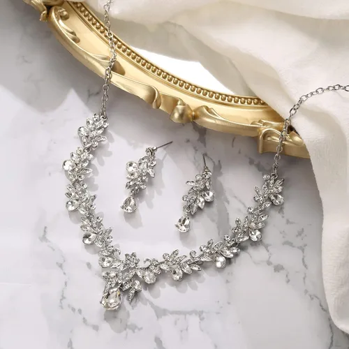 Vista 3 de BriLove Juego de joyas de boda para mujer, diseño de lágrima de cristal con forma de lágrima, collar y aretes colgantes para fiesta nupcial, Cristal