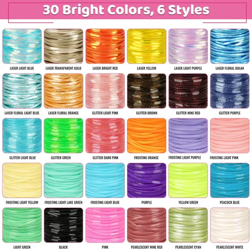 Vista 6 de KAMJUNTAR Kit de cuerda para cordón, 30 rollos de cuerda Gimp de plástico para cordón, kit de 6 cuerdas de plástico para hacer joyas de amistad, kit