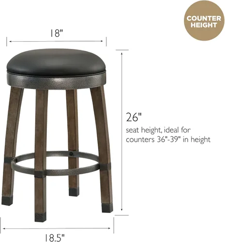 Vista 3 de Leick Home Calton Taburete de mostrador, con asiento giratorio, para cocina o comedor, piel sintética negra y piedra gris, paquete de 2, 10118GS/BL