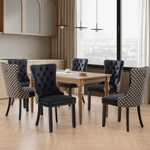 Vista 76 de SoarFlash Juego de 2 sillas de comedor de terciopelo, silla lateral de respaldo alto, silla lateral moderna tapizada de alta gama con botones Beige
