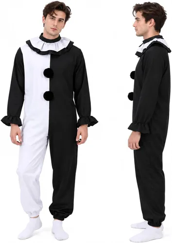 Vista 2 de Adult Clown The Killer Costume Men Scary Art Jumpsuit Halloween Outfits Blanco
