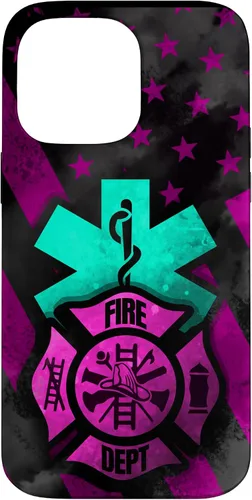Vista 21 de EMT EMS Firefighter Pink Turquoise Fire Rescue American Flag Case for iPhone 16