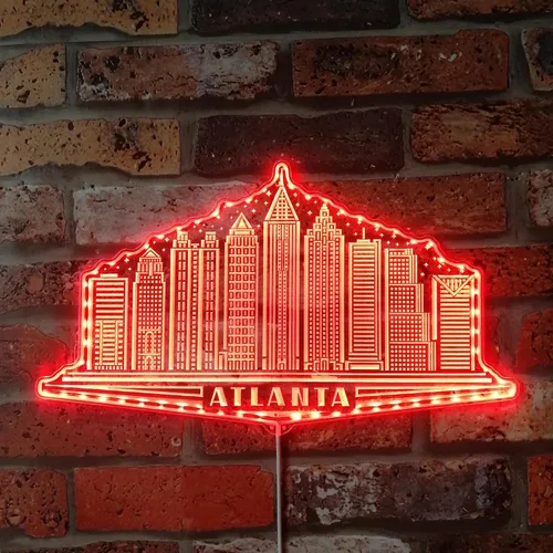 Vista 6 de ADVPRO Atlanta Georgia USA Skyline Silhouette RGB Dynamic Glam LED Sign - Forma de corte a borde - Decoración de pared inteligente 3D - Señalización