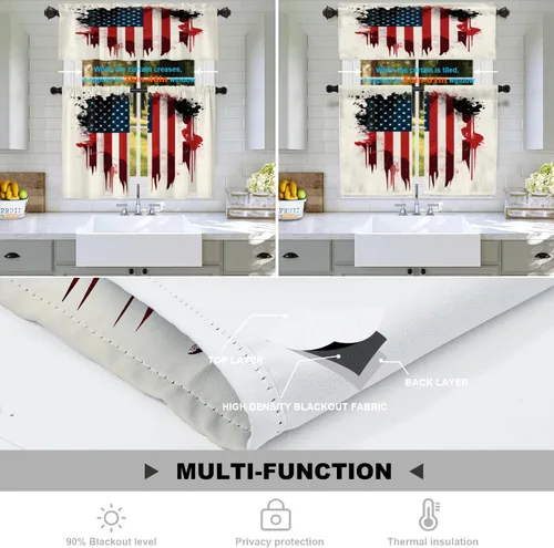 Vista 252 de Batmerry American Flag Ink Dot Blackout Tier Curtains, Red Blue White Stars Abstract Thermal Insulated Half Curtain Rod Pocket Small Valance for