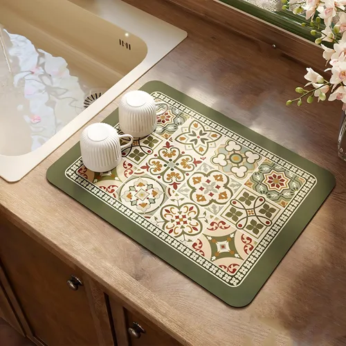 Vista 8 de Tapete de Café, Tapete de Secado de Platos Estilo Bohemio, Absorción Rápida de Agua, Oculta Manchas, Fácil de Limpiar, Se Adapta a Accesorios