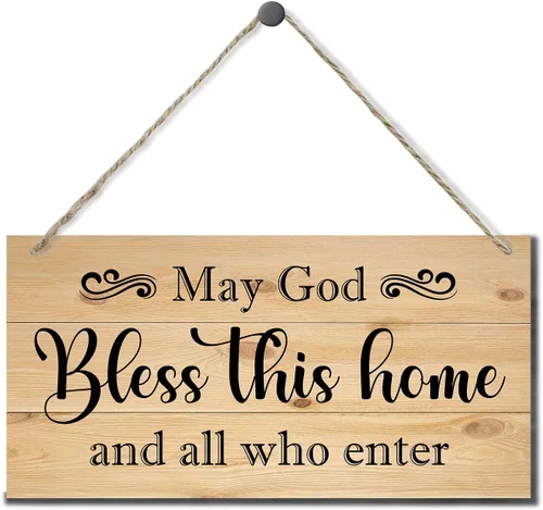 Vista 9 de Letrero decorativo de madera con texto en inglés «May God Bless This Home» («May God Bless This Home»)