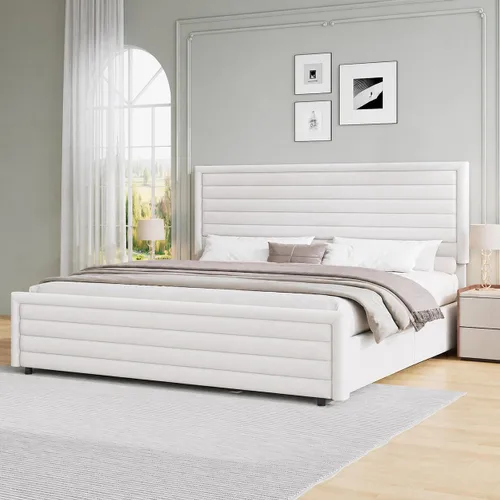 Vista 11 de REVOMINCA Armazón de cama tamaño completo (Full Size), plataforma tapizada con cabecera y pie de cama de terciopelo, base de colchón con listones