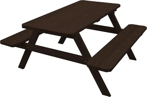 Vista 17 de Amish-Made - Mesa de picnic rectangular de pino para exteriores de 44 pulgadas con bancos adjuntos, color negro Negro (Black Paint)