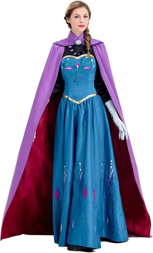 Vista 3 de Angelaicos Disfraz de reina de nieve para mujer, disfraz de cosplay con reloj
