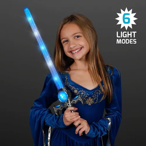 Vista 3 de Espada de juguete medieval iluminada con luces LED azules y blancas ICY