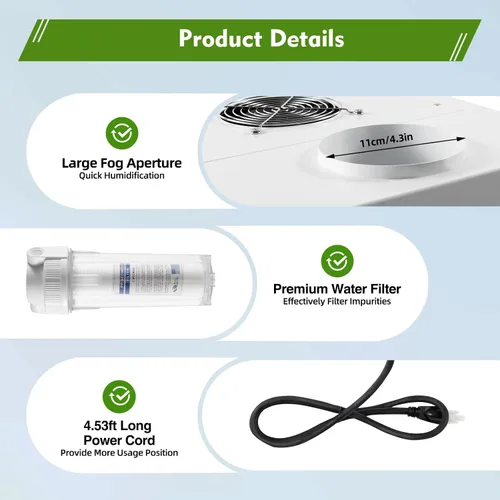 Vista 7 de Humidificador ultrasónico humidificador agrícola industrial, humidificador para plantas 6.6 lbs/h gran volumen 30-60㎡ Humidificador comercial