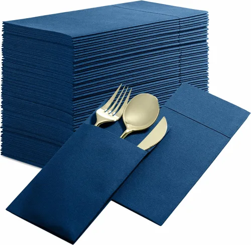 Vista 13 de Paquete de 50 servilletas desechables de lino con bolsillo integrado para cubiertos, color rojo brillante, como servilletas de papel para Navidad