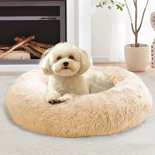 Vista 14 de JOLLYVOGUE - Cama calmante para perros y gatos pequeños y medianos, antiansiedad, redonda, suave, acogedora con parte inferior antideslizante