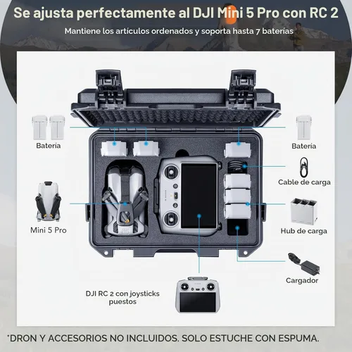 Vista 2 de Lykus Titan MM510 Funda rígida impermeable para DJI Mini 5 Pro y RC2/RC-N3, Soporta hasta 7 baterías [Solo funda]