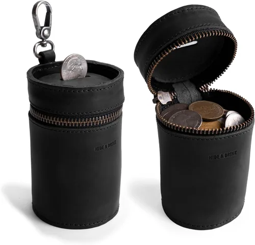 Vista 7 de Hide & Drink, Caja de dinero, cubo de alcancía, bolsa con cremallera, organizador de efectivo, funda para monedas, cuero de grano completo, hecho a