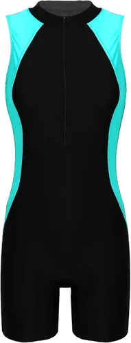 Vista 4 de Traje de baño de una pieza para mujer, diseño de bloques de color, sin mangas, trajes de baño de talla grande