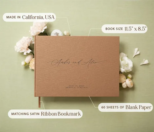 Vista 3 de MUUJEE Libro de visitas personalizado con brillo bronce - Libro de invitados moderno personalizado de alta calidad para recepción de boda, fiesta