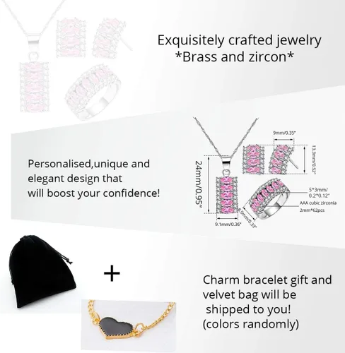 Vista 7 de Uloveido Platino plateado ovalado corte cúbico zirconia 7 piedras collar pendientes y anillo media luna fiesta joyería conjunto T502