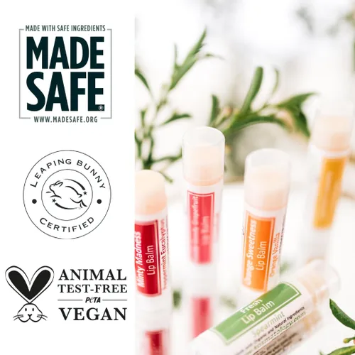 Vista 3 de Kosmatology Bálsamo labial orgánico de menta verde, paquete de 4 unidades, sin cera de abeja, vegano, 100% natural hidratante para labios agrietados