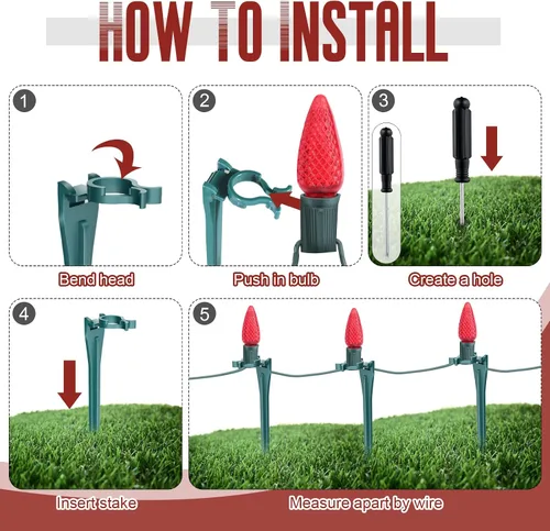 Vista 4 de Estacas de Luces Navideñas de 10 Pulgadas Universales para Patio y Césped, Estacas de Luces Navideñas C7 C9, Estacas de Tierra para Soportes